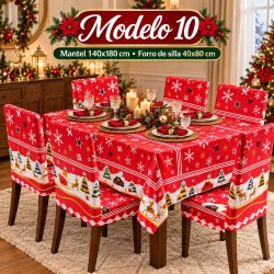 Juego de Mantel 140x180cm y Forro de 6 Sillas Navideños 40x80cm 3394