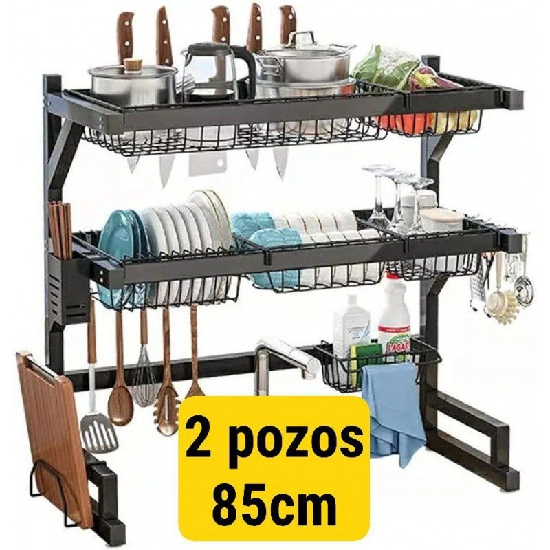 Platera Metálica de 2 Pisos y 2 pozos 85cm 3030