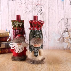 Forro Navideño para Botella de Vino FG-1277  (PAPÁ NOEL Y MUÑECO DE NIEVE)