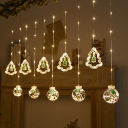 Luces Navideñas cortina Led de Esferas y arboles luz amarilla 4044-1