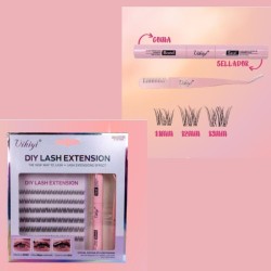 PESTAÑAS EFECTO NATURAL Y VOLUMEN 11,12 Y 13mm/INCLUYE PINZA GOMA Y SELLADOR VKE-328