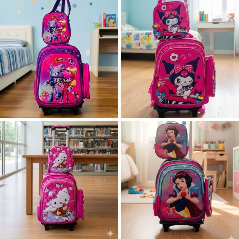 Mochila Escolar 3pcs con Rueda de Niñas 899