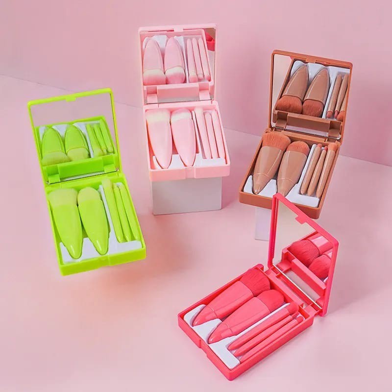 set de 5 Brochas en Estuche con Espejo (Solo Rosa)
