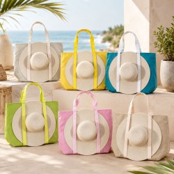 Bolso de tela Playero llano 53cmX40cmX16cm con sombero 10744-3