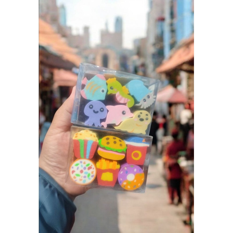 Caja de 6 Borradores Largos Animales Marinos y Astronauta