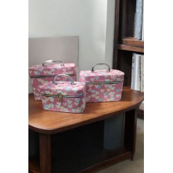 Cosmetiquera 3pcs 2414 Fuccia Diseño Corazones