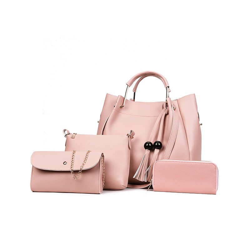 Cartera 4 piezas 6088 (Solo Gris Claro y Rosado)