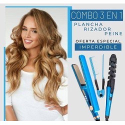 Kit 3 en 1 Onduladora Plancha y Peine