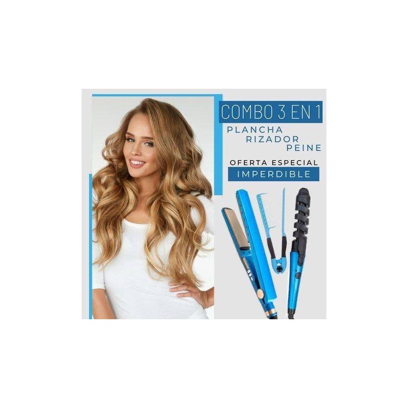 Kit 3 en 1 Onduladora Plancha y Peine
