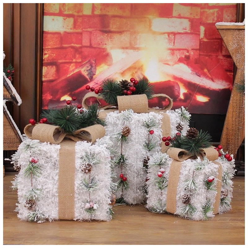 Set de 3 Cajas de Regalo Decorativas Navideñas con Luces 1151