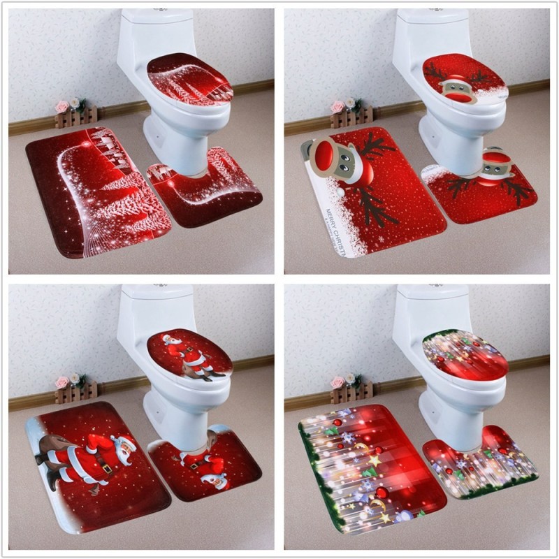 Set de alfombras navideñas para baño 3pcs