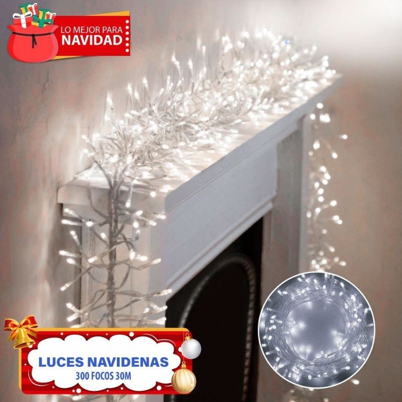 LUCES NAVIDEÑAS CABLE TRANSPARENTE LUZ BLANCA 30MT 300LED Y-046
