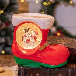 Adorno bota con muñecos de nieve encapsulados/ lampara musical 4087