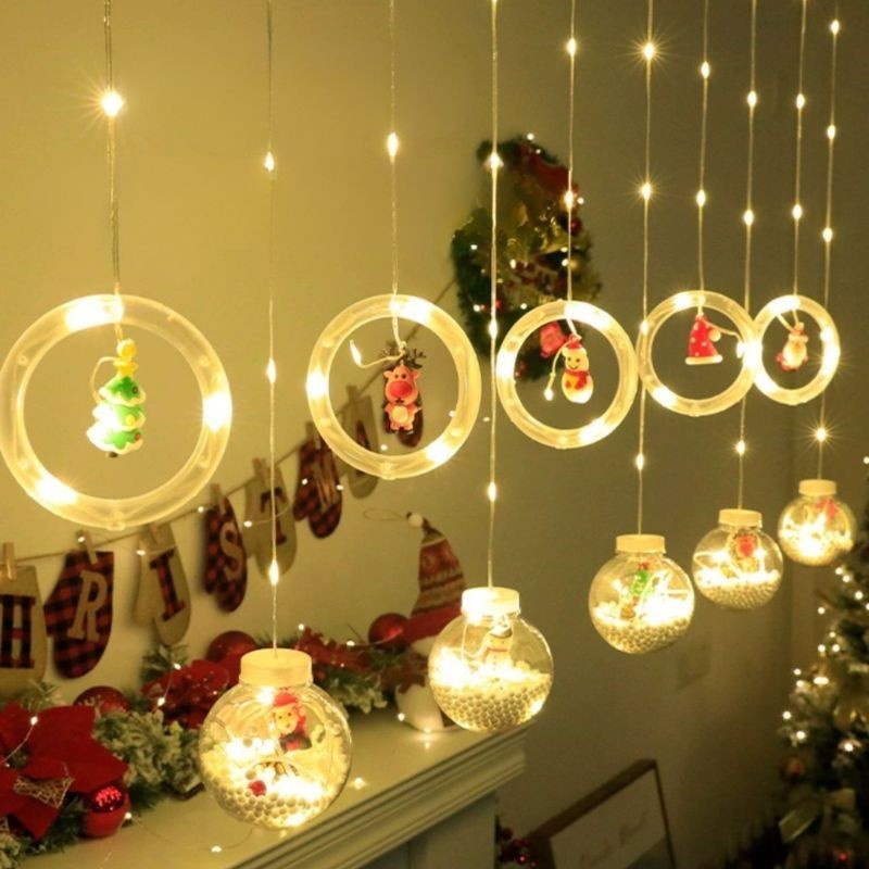 Luces Navideñas cortina Led de Esferas y circulos luz amarilla 4046-1