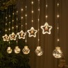 Luces Navideñas cortina Led de Esferas y estrellas luz amarilla 4045-1