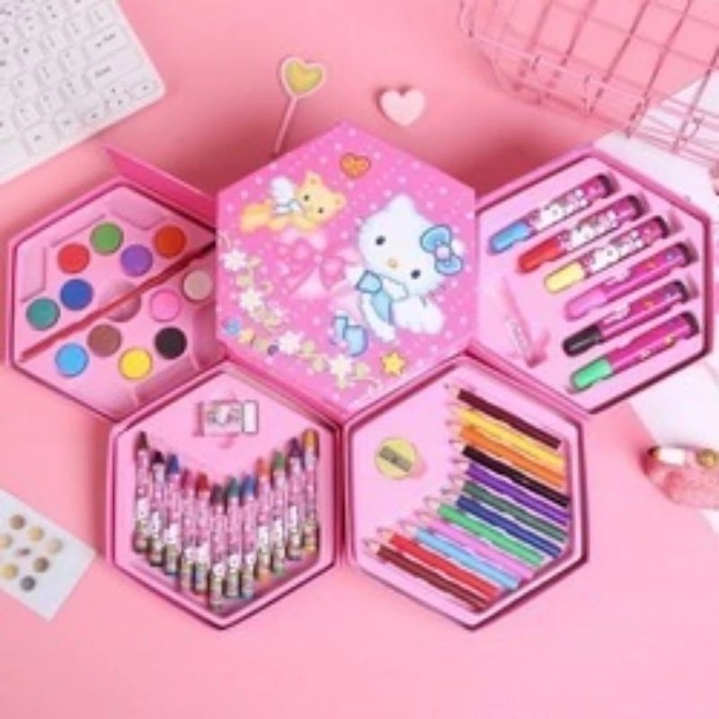 Set de Arte Hexagonal 46Pcs Rosa Hello Kitty