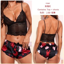 Pijama de Mujer con Encaje Floral 3pcs FG-1417