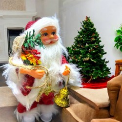MUÑECO PAPÁ NOEL BAILARIN CON COSTAL FLORES Y CAMPANA 9205-21