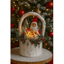 Papá Noel en canasto con luces 40cm 3255