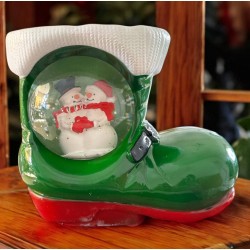 Adorno bota con muñecos de nieve encapsulados/ lampara musical 4087