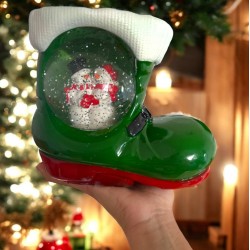 Adorno bota con muñecos de nieve encapsulados/ lampara musical 4087