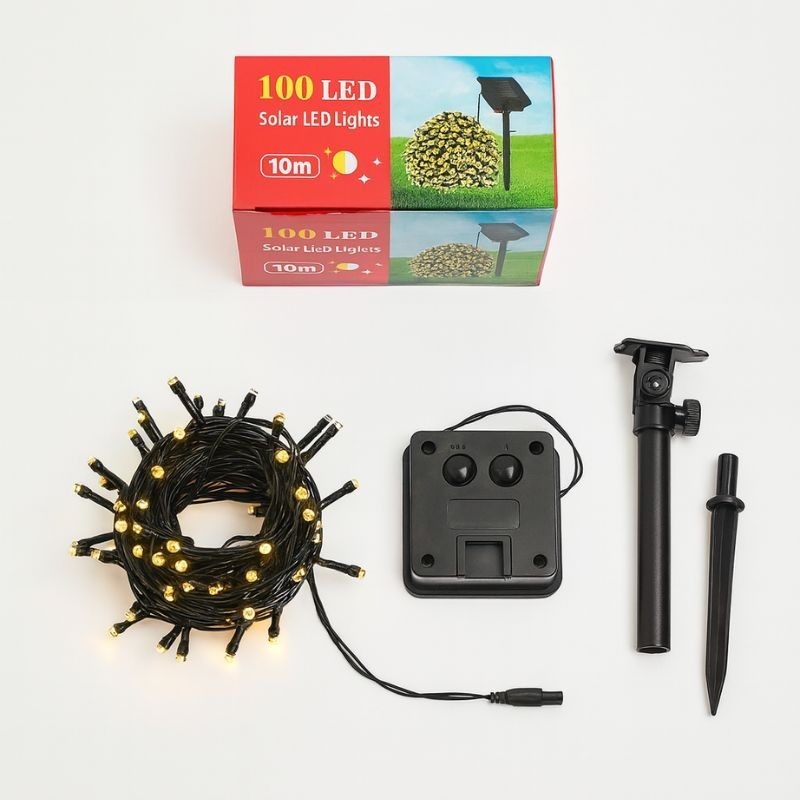 Luz led amarilla carga solar 100LED 10m 3075-2