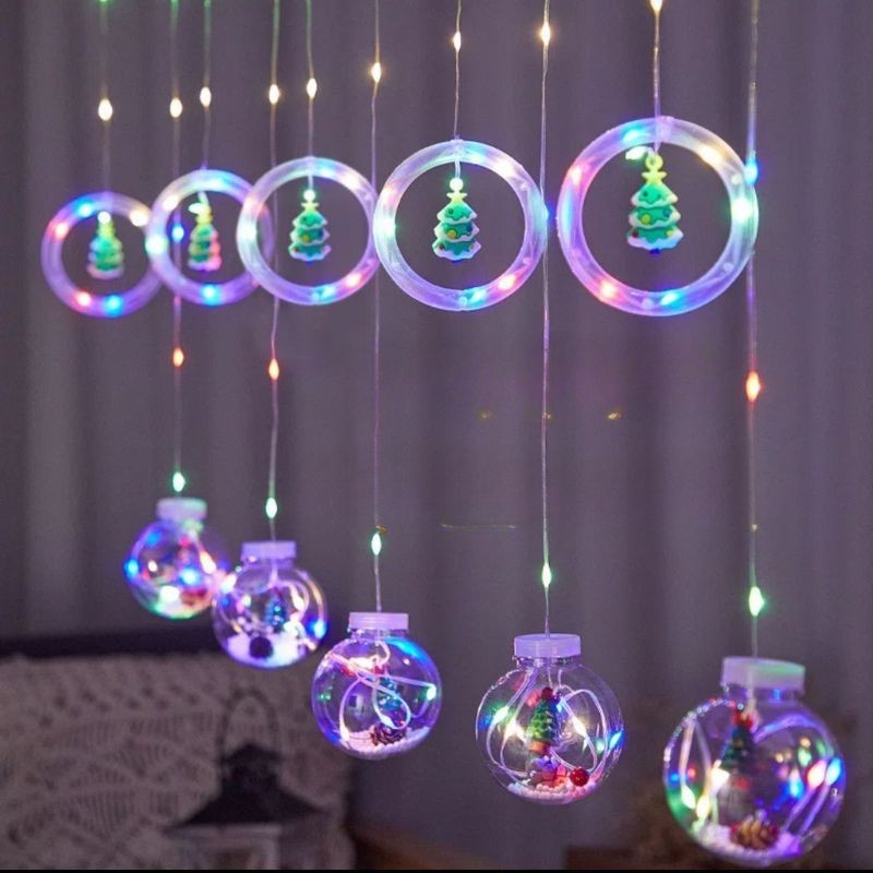 Luces Navideñas cortina Led de Esferas y circulos luz multicolor 4046-2