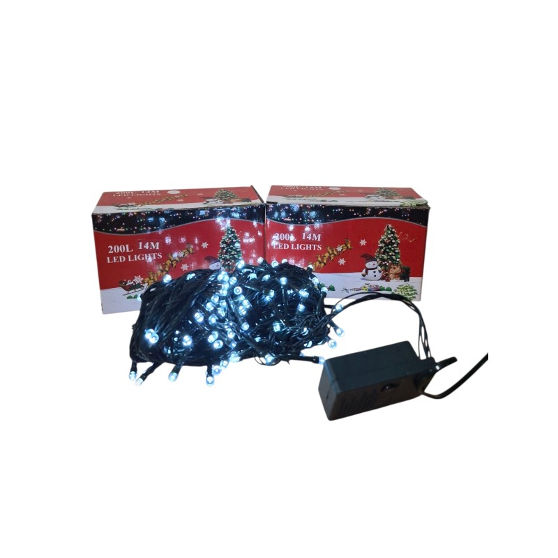 Luces navideñas 200L 14 mt luz blanca, cable verde 4042-1
