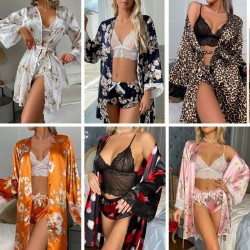 Pijama de Mujer con Encaje Floral 3pcs FG-1417