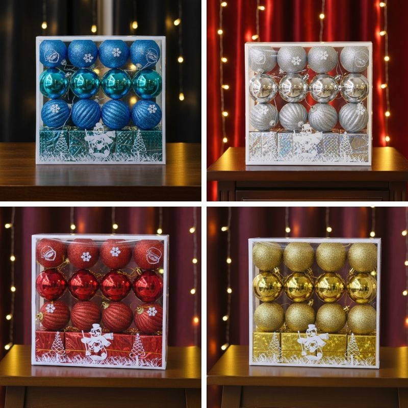 Set de adornos y bombillos navideños texturizados 6cm 16pcs 1530