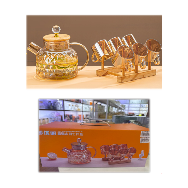 SET TETERA DE VIDRIO MAS 6 JUEGOS DE VASOS JD3838